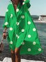 Green Long sleeve Vacation Shirt Collar Polka Dots Dress