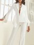 Women Plain Autumn Elegant Polyester Wedding Regular Fit Mid Waist Lapel Collar Regular Blazer