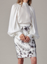 Polka Dots Autumn Elegant Stand Collar Loose Commuting Long sleeve Regular Regular Size Blouse for Women