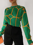 Women Geometric Autumn Urban Daily Loose Long sleeve H-Line Regular Regular Size Sweater