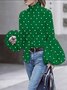 Polka Dots Autumn Urban Polyester Stand Collar No Elasticity 1 * Top Long sleeve Regular Blouse for Women