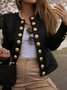 Urban  Simple  Crew Neck Buttoned  Long Sleeve Jacket