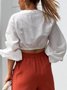 Women Plain Simple Autumn Daily Buttons Polyester Cotton Crop H-Line Regular Blouse
