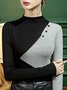 Women Color Block Simple Autumn Polyester High Elasticity Tight Long sleeve Regular Regular Size T-shirt