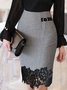 Elegant Plain Regular Fit Lace Edge Skirt