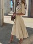 Elegant Plain Stand Collar  Half Sleeve Pleated Midi Dress