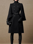 Loose Stand Collar Long sleeve Plain Mid-long Overcoat