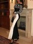 Cold Shoulder Elegant Tight Striped Long sleeve Dress