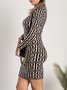 Long sleeve Elegant Half Turtleneck Geometric Dress