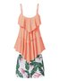 Vacation Plants Flouncing Scoop Neck Tankinis Two-Piece Set