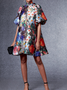 Stand Collar Short sleeve Elegant Floral Loose Skirt Dress