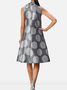 Plus Size Polka Dots Sleeveless Elegant Stand Collar Skirt Dress