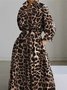 Plus Size Urban Leopard Shirt Collar Regular Fit Dress