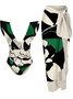 Vacation V Neck Printing Abstract One Piece With Cover Up