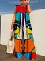 Abstract Crew Neck Loose Vacation Sleeveless Jumpsuit