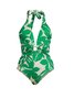 Elegant Plants Printing V Neck One Piece With Cover Up