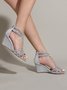 Women's Silver Rhinestone Multi Strap Wedge Sandals