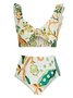 Plants Vacation V Neck Printing Bikini With Cover Up