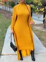 Crew Neck Plain Urban Long Sleeve Sweater Dress