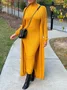 Crew Neck Plain Urban Long Sleeve Sweater Dress