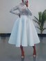 Long Sleeve Elegant Hollow Out Stand Collar Lace Dress