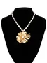 Elegant Imitation Pearl Beaded Metal Flower Pendant Necklace