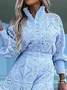 Regular Fit Plain Stand Collar Long Sleeve Urban Lace Blouse