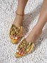 Golden Metal Decor Crocodile Embossed Slide Sandals