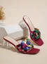 Glamorous Color-block Braided Crystal Chunky Heeled Mule Sandals