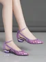 Breathable Jacquard Mesh Cutout Low Heel Shoes with Removable Rhinestone Ankle Strap