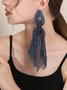 1pair Bohemian Imitation Pearl Fabric Tassel Earrings