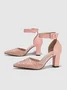 Minimalist Ruched Chunky Heel Ankle Strap Hollow Pumps