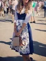 Elegant V Neck Lace-Up Floral  Dirndl Dress Three Piece