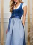 Elegant Velvet V Neck Short Sleeve Lace Dirndl Dress Three Piece