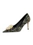 Elegant Imitation Pearl Beaded Hot Drilling Satin Stiletto Heel Pumps