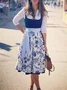 Elegant V Neck Lace-Up Floral  Dirndl Dress Three Piece