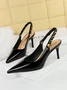 Versatile Black Metal Chain Slingback Pumps