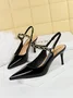 Versatile Black Metal Chain Slingback Pumps