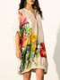 Floral V Neck Vacation Half Sleeve Loose Dress