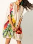 Floral V Neck Vacation Half Sleeve Loose Dress