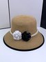 Elegant Imitation Pearl Camellia Handmade Straw Sun Hat