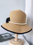 Elegant Imitation Pearl Camellia Handmade Straw Sun Hat