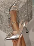 Glamorous Silver Faux Pearl Decor Point Toe Pyramid Heeled Slingback Pumps