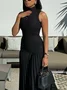 Turtleneck Plain Vacation Sleeveless Maxi Dress