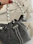 Sparkling Rhinestone Imitation Pearl Handle Bucket Bag Metal Chain Crossbody Bag