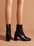 Minimalist Back Zip Square Toe Chunky Heel Mid-calf Boots