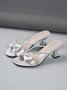 Elegant Bowknot Rhinestone Satin Pyramid Heeled Mule Sandals