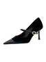 Elegant Velvet Paneled Adjustable Buckle Mary Jane Pumps