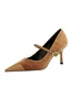 Elegant Velvet Paneled Adjustable Buckle Mary Jane Pumps