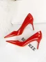 Minimalist Imitation Patent Leather Stiletto Heel Pumps